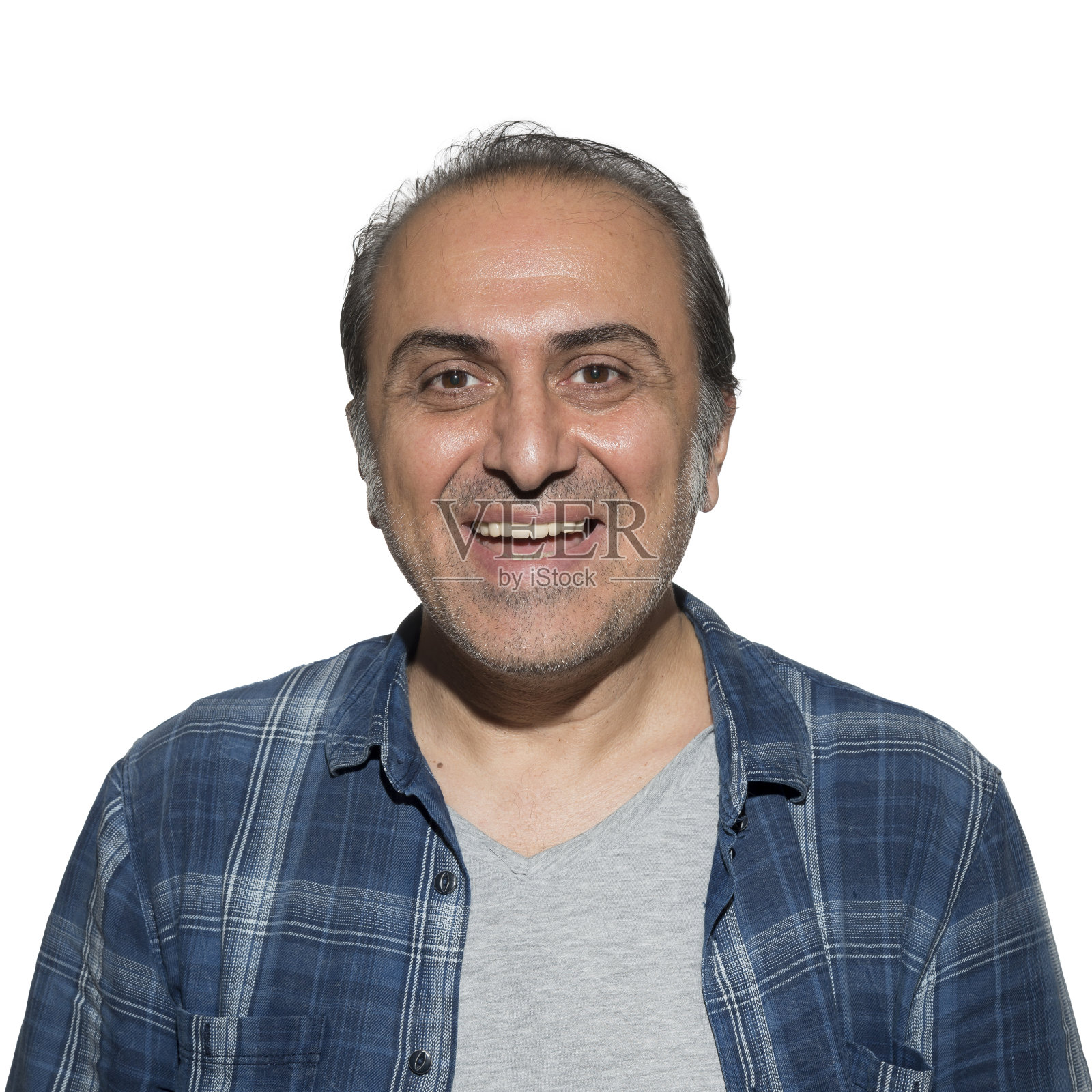 一个穿着蓝色衬衫的男人的肖像照片摄影图片