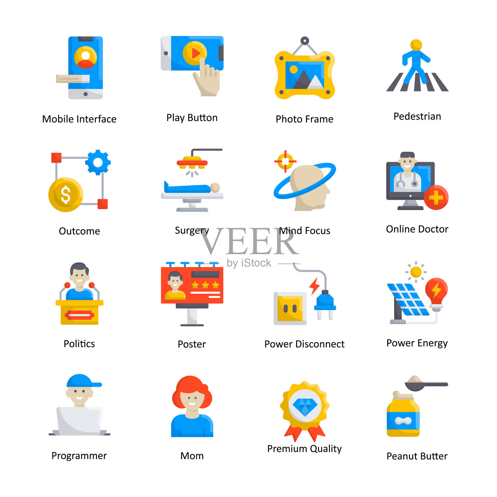 杂项矢量平面图标风格的插图。EPS 10文件集图标素材