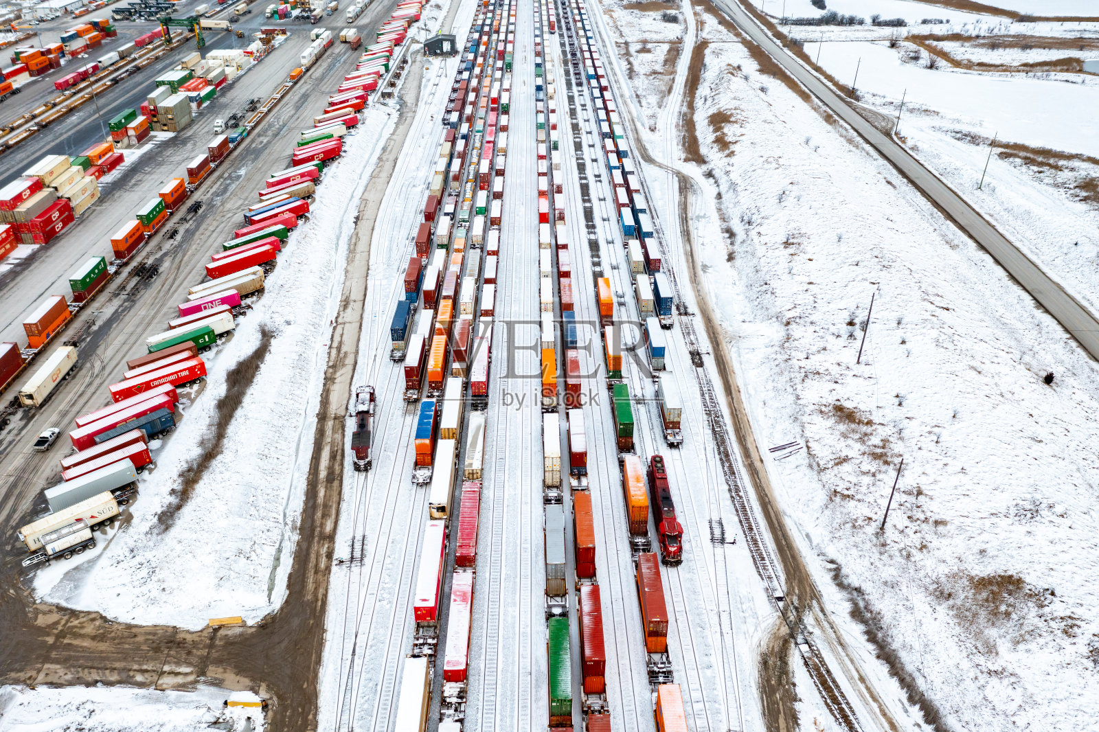加拿大克莱因堡的加拿大太平洋CP铁路沃恩联运码头照片摄影图片