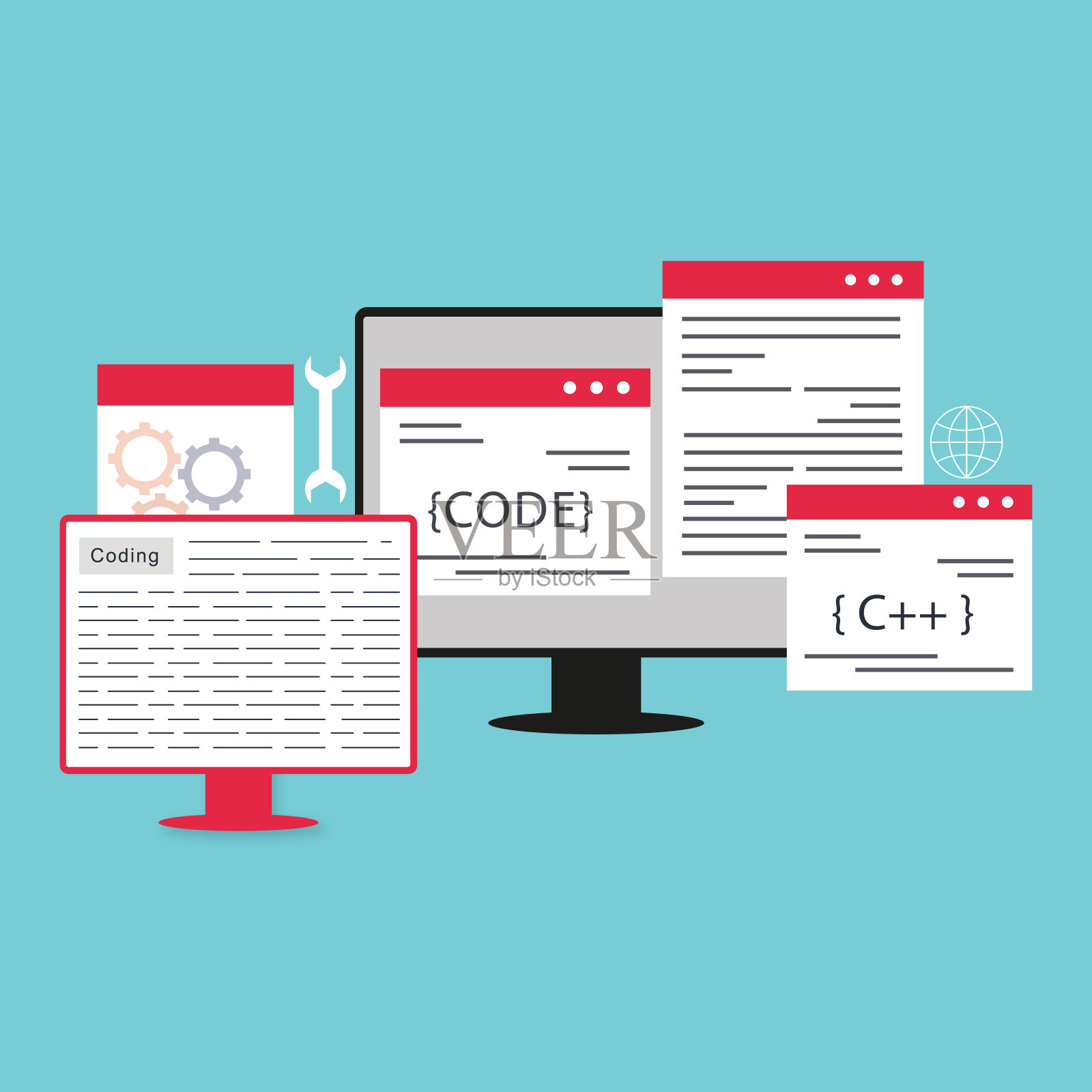 网站、应用程序设计开发。技术软件，代码。编程，ui, ux概念插画图片素材