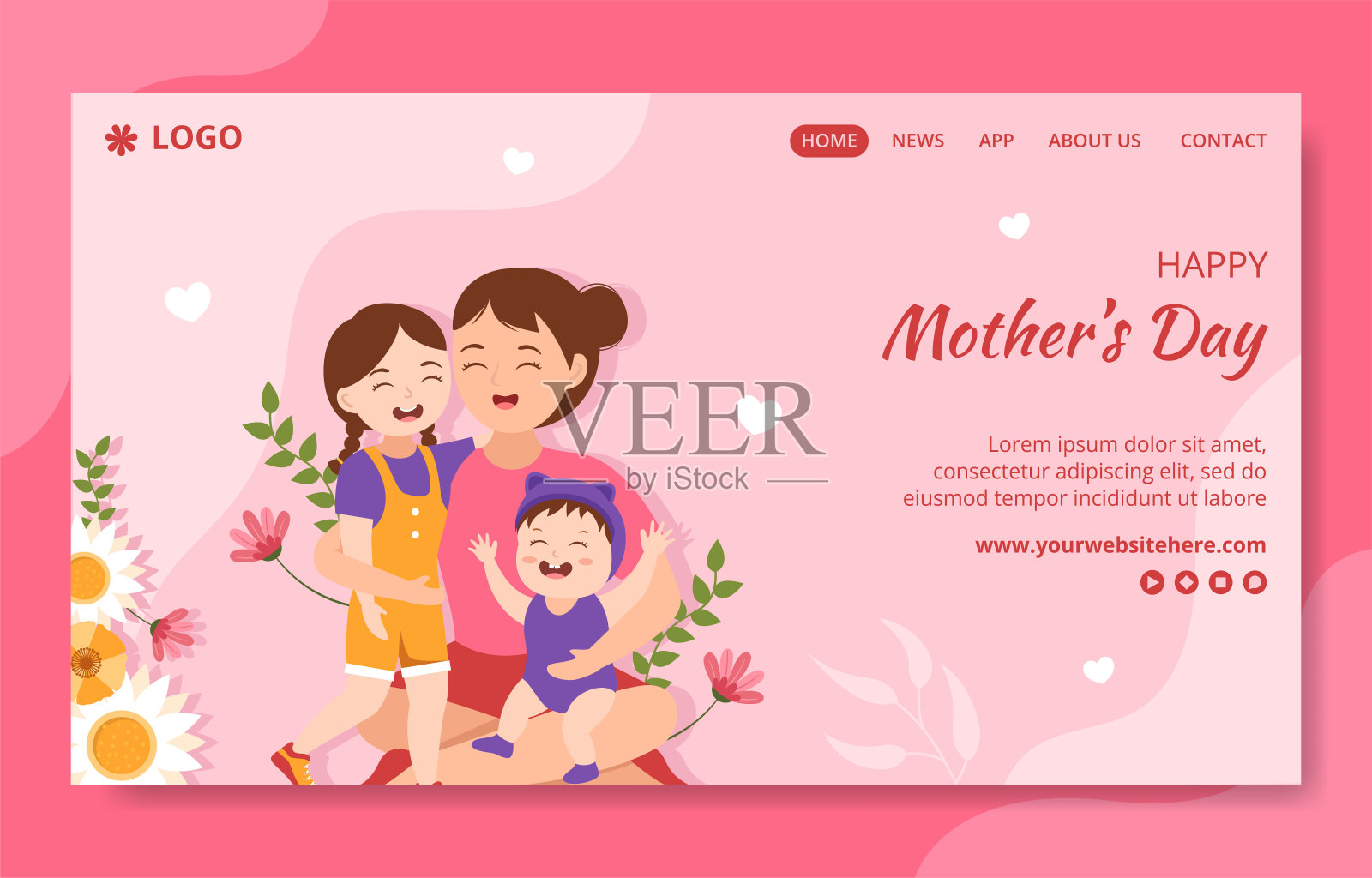 快乐母亲节社交媒体登陆页平面卡通手绘模板背景插图插画图片素材