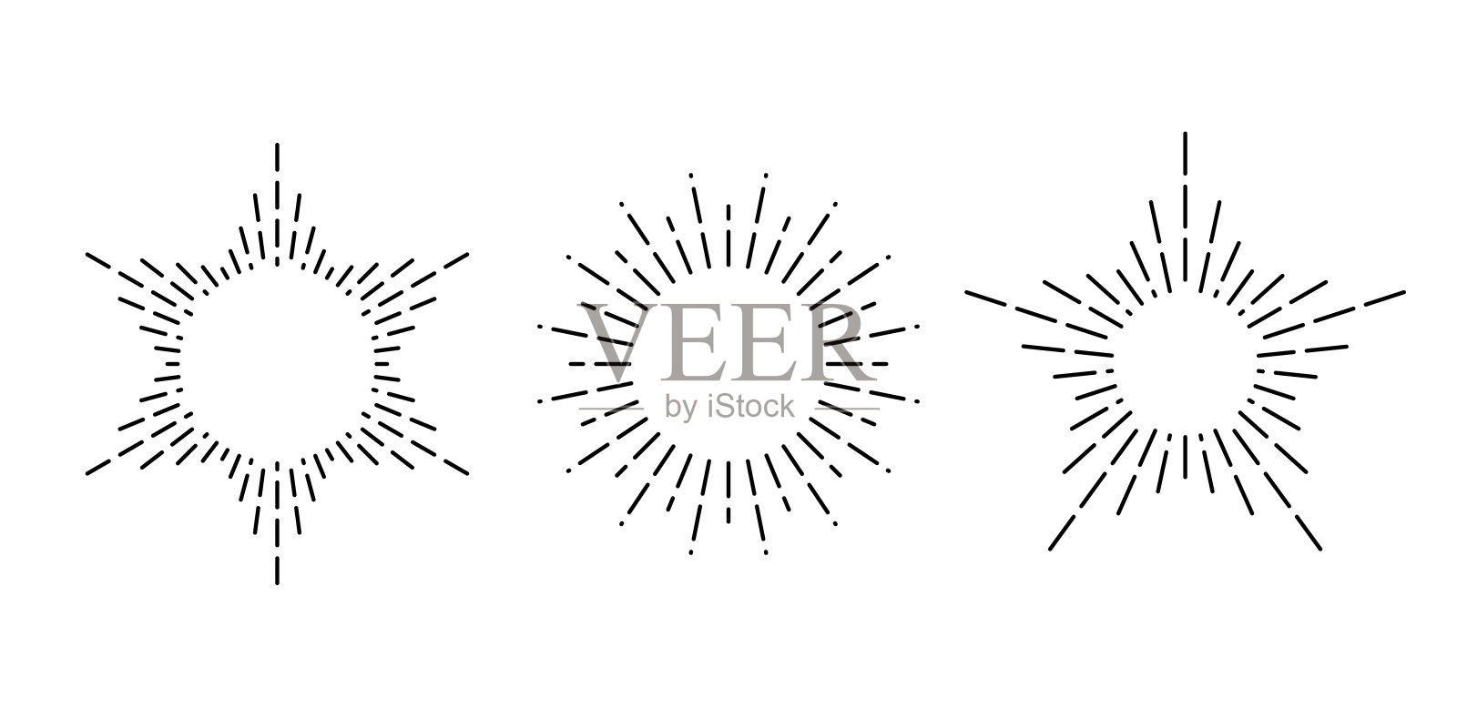 复古的日落框架设置。复古阳光收藏。风格化的阳光，射线，阳光，烟花，爆炸符号。矢量设计元素插画图片素材