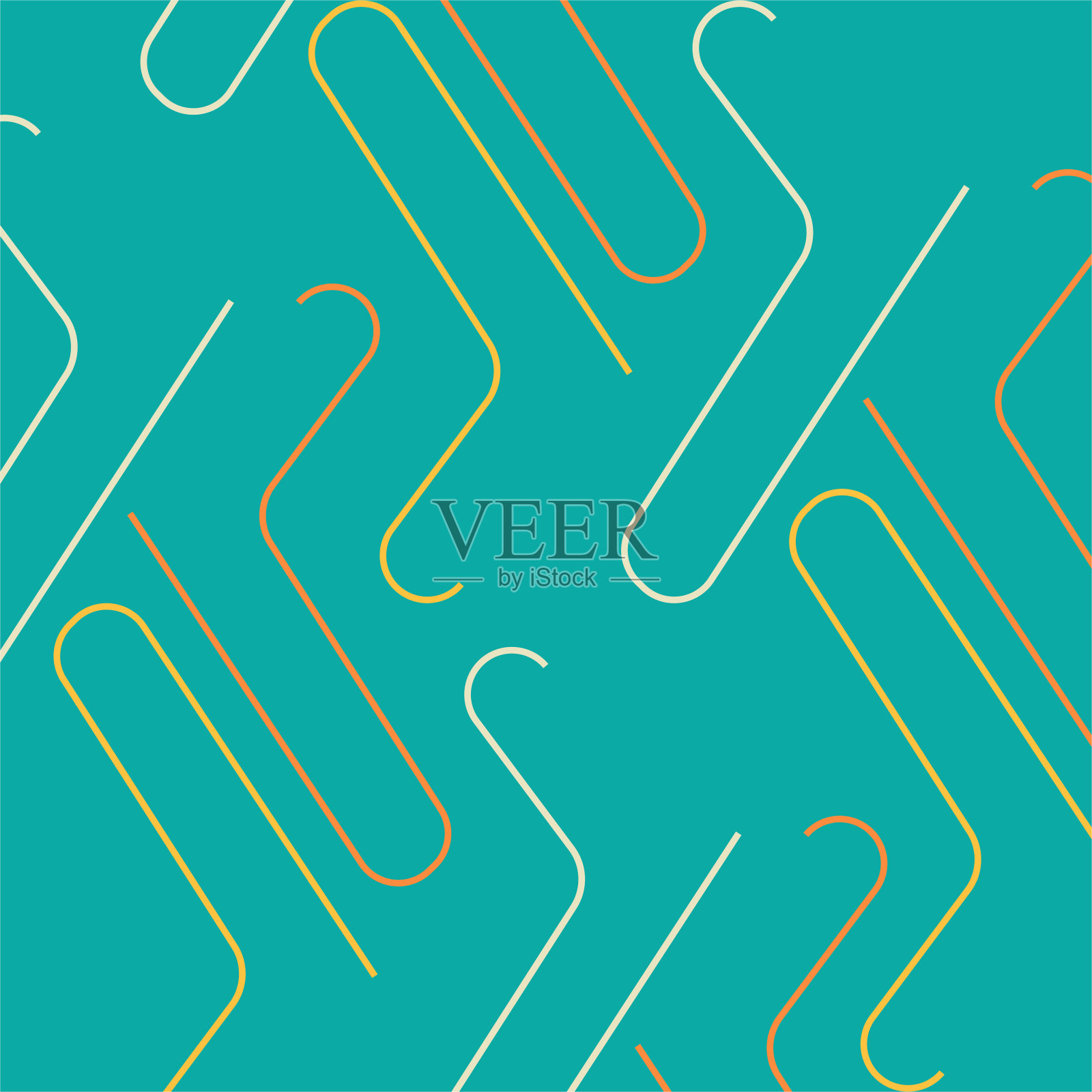 绿色背景上的彩色线条图案插画图片素材