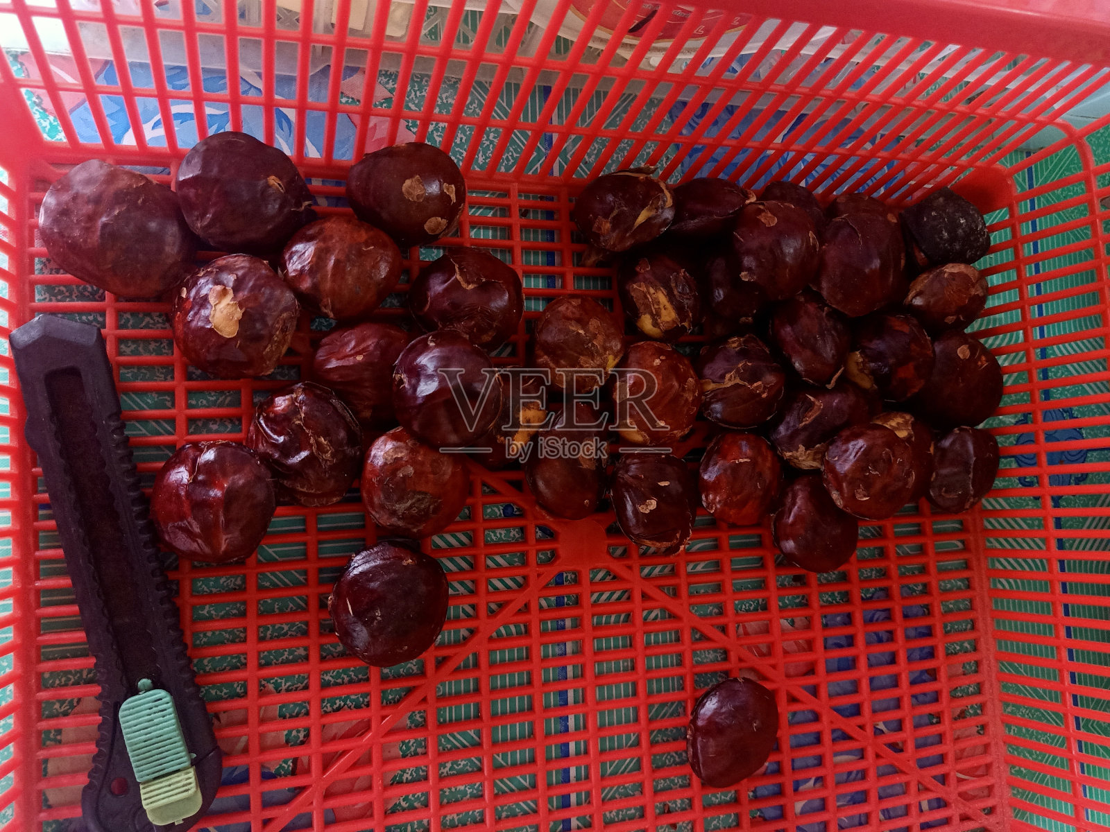 市场摊位上的七叶栗子照片摄影图片