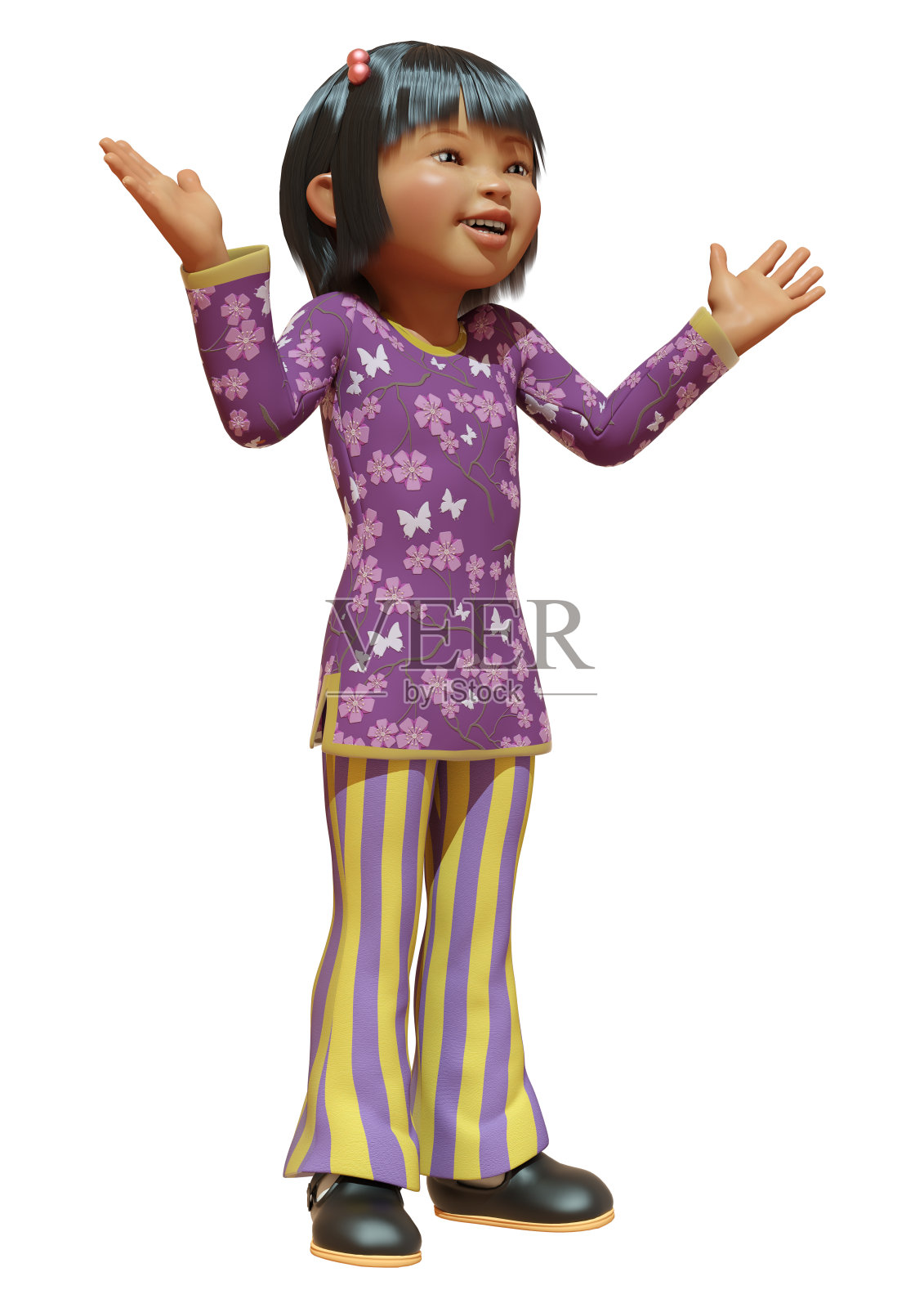 3D渲染亚洲女孩的白色照片摄影图片