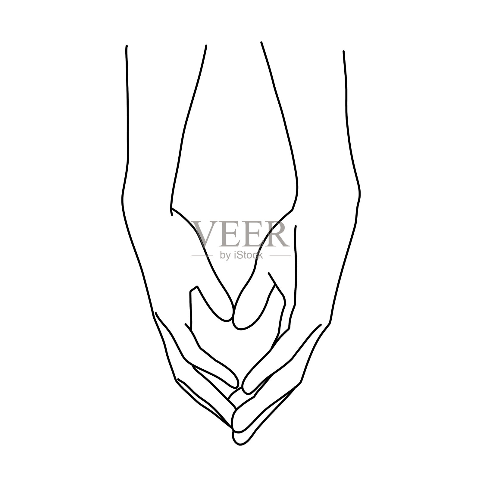 温柔的触摸双手。幸福的青年男女牵手。对爱的人的概念关注，关系很好。微笑的体贴的夫妻有一个亲密的时刻。插画图片素材