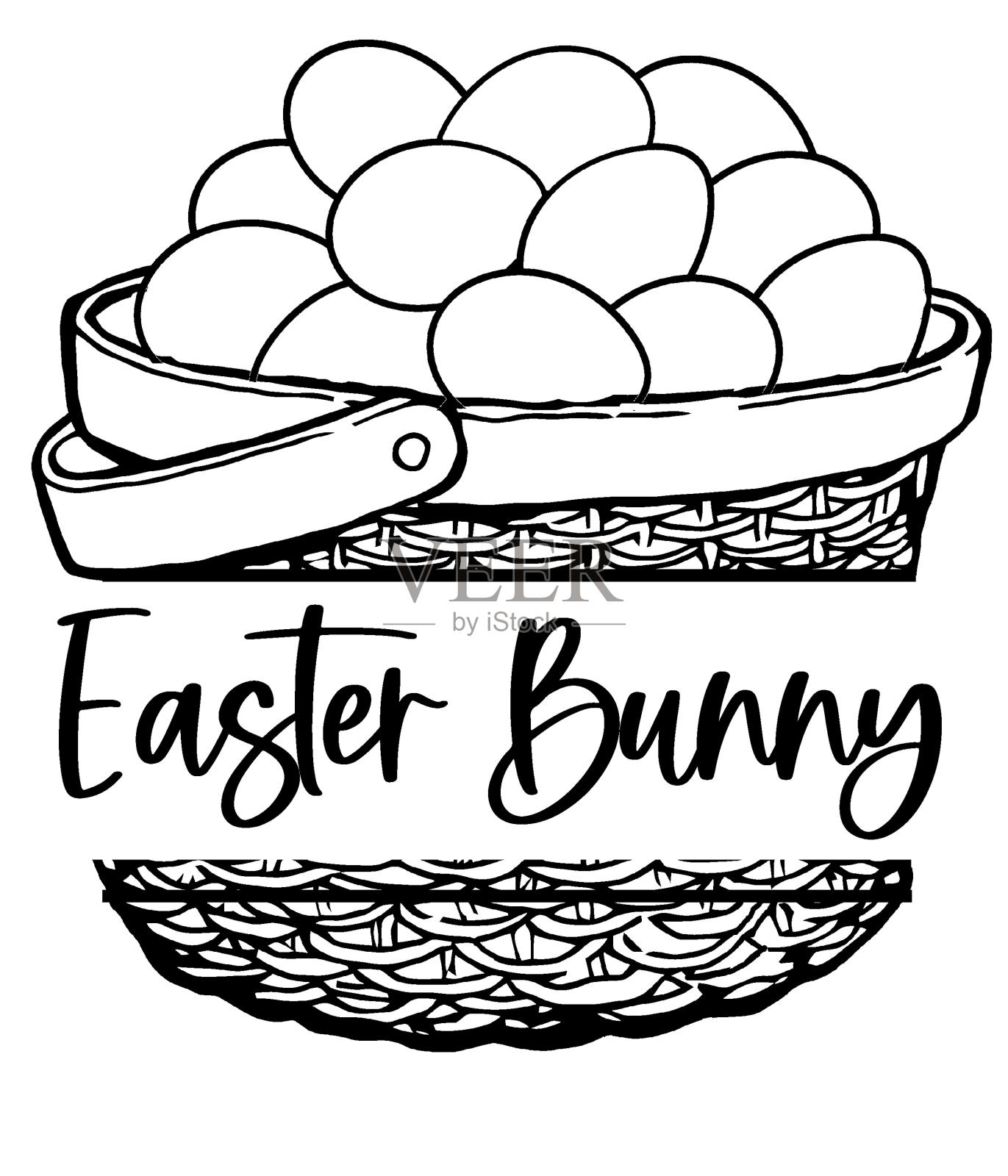 复活节彩蛋篮字母组合插画图片素材