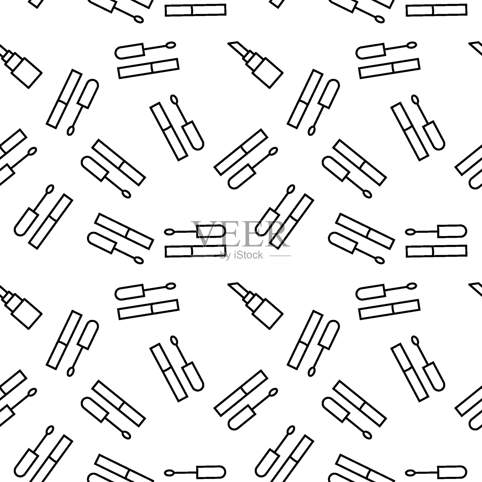 无缝矢量重复模式的口红和唇彩是由线图标测谎仪和网站插画图片素材