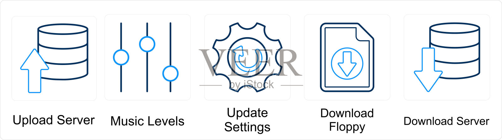 一套5混合图标作为上传服务器，音乐水平，更新设置图标素材
