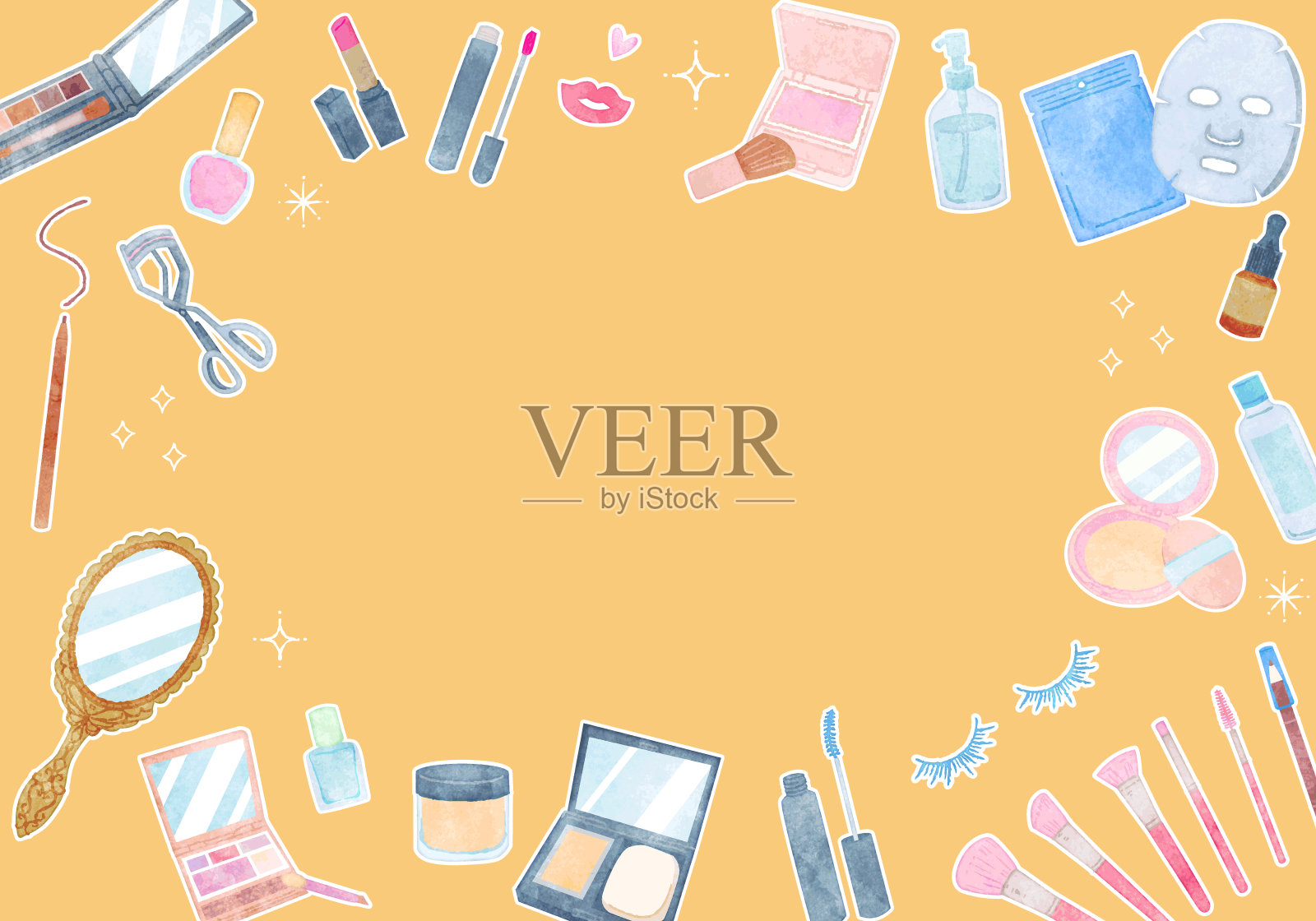 化妆品插图框架手绘水彩插画图片素材
