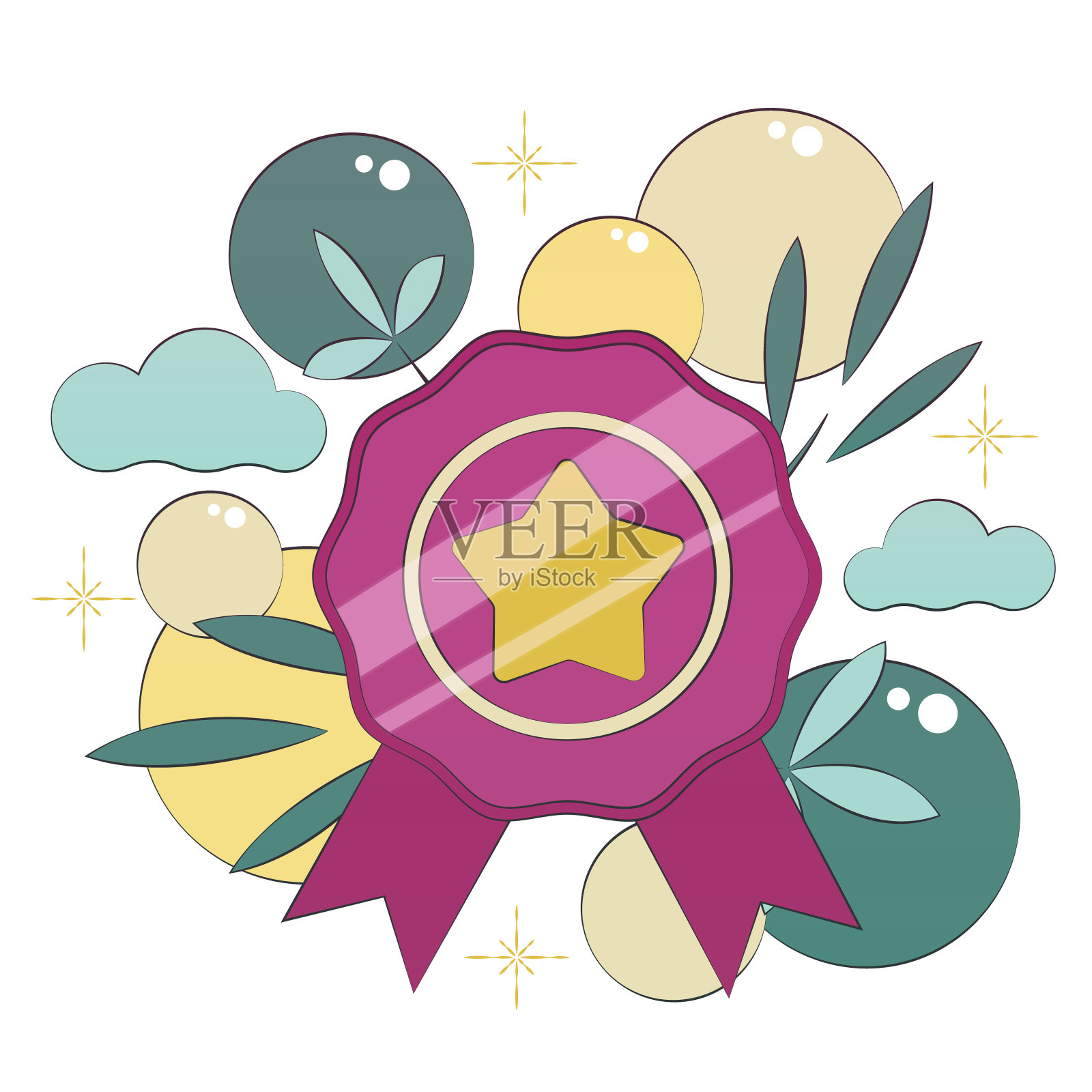 矢量勋章与星星和丝带。矢量插图图标图形奖章，高质量评级插画图片素材