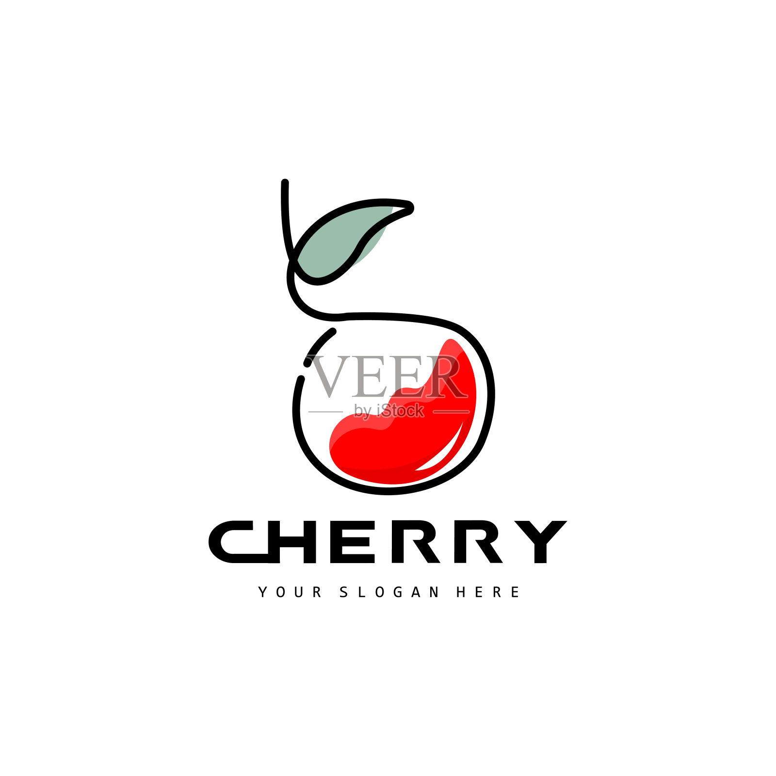 樱桃水果标志，红色植物矢量插图，水果店设计，公司，贴纸，产品品牌设计元素图片