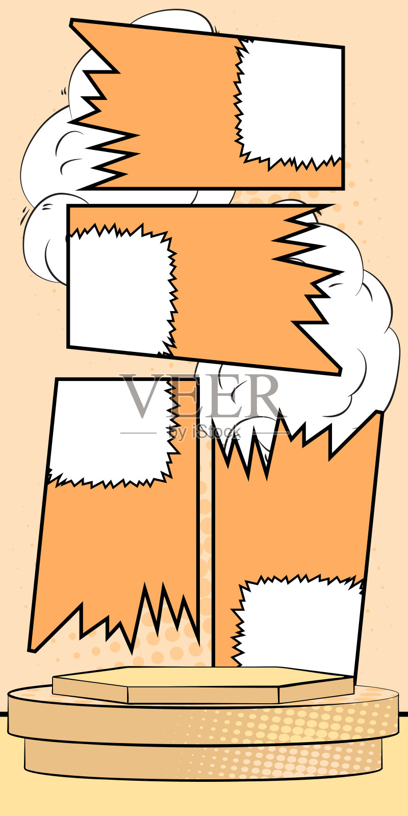 卡通淡橙色产品讲台。高漫画书模型展示。营销，销售横幅模板。插画图片素材