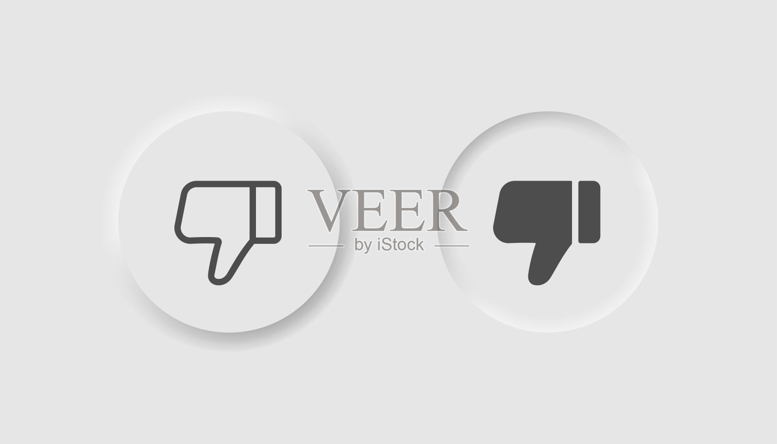 手不喜欢图标在新形态风格。商业图标，白色UI, UX。拇指向下的符号。社交媒体，质量很差。Neumorphic风格。矢量插图。图标素材