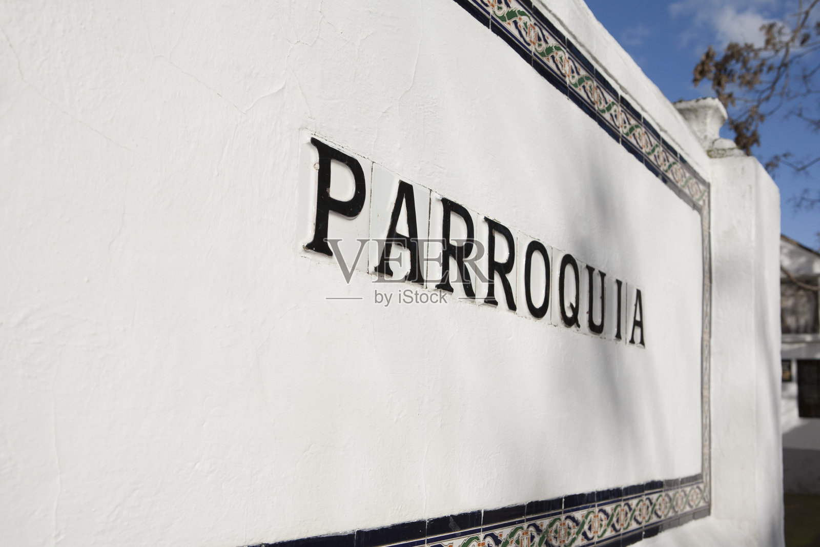 西班牙语教区标志照片摄影图片