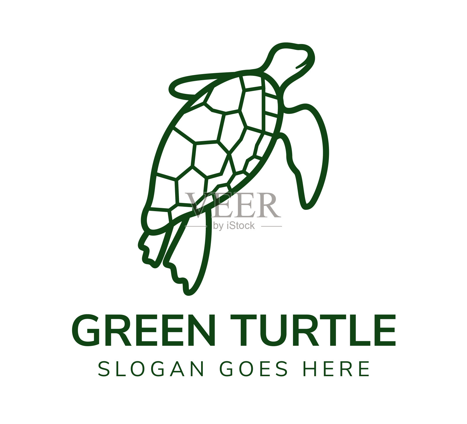 大纲绿海龟符号设计模板插画图片素材
