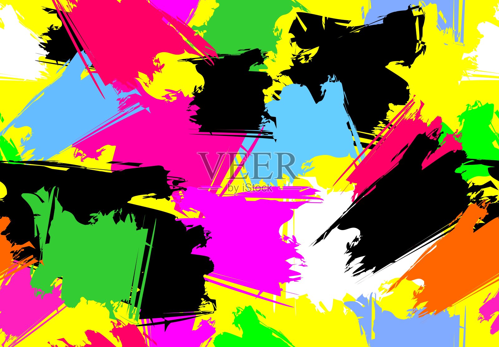 混沌抽象明亮多彩的笔触。矢量无缝插图。酷的背景面料，壁纸，商店，工作室插画图片素材