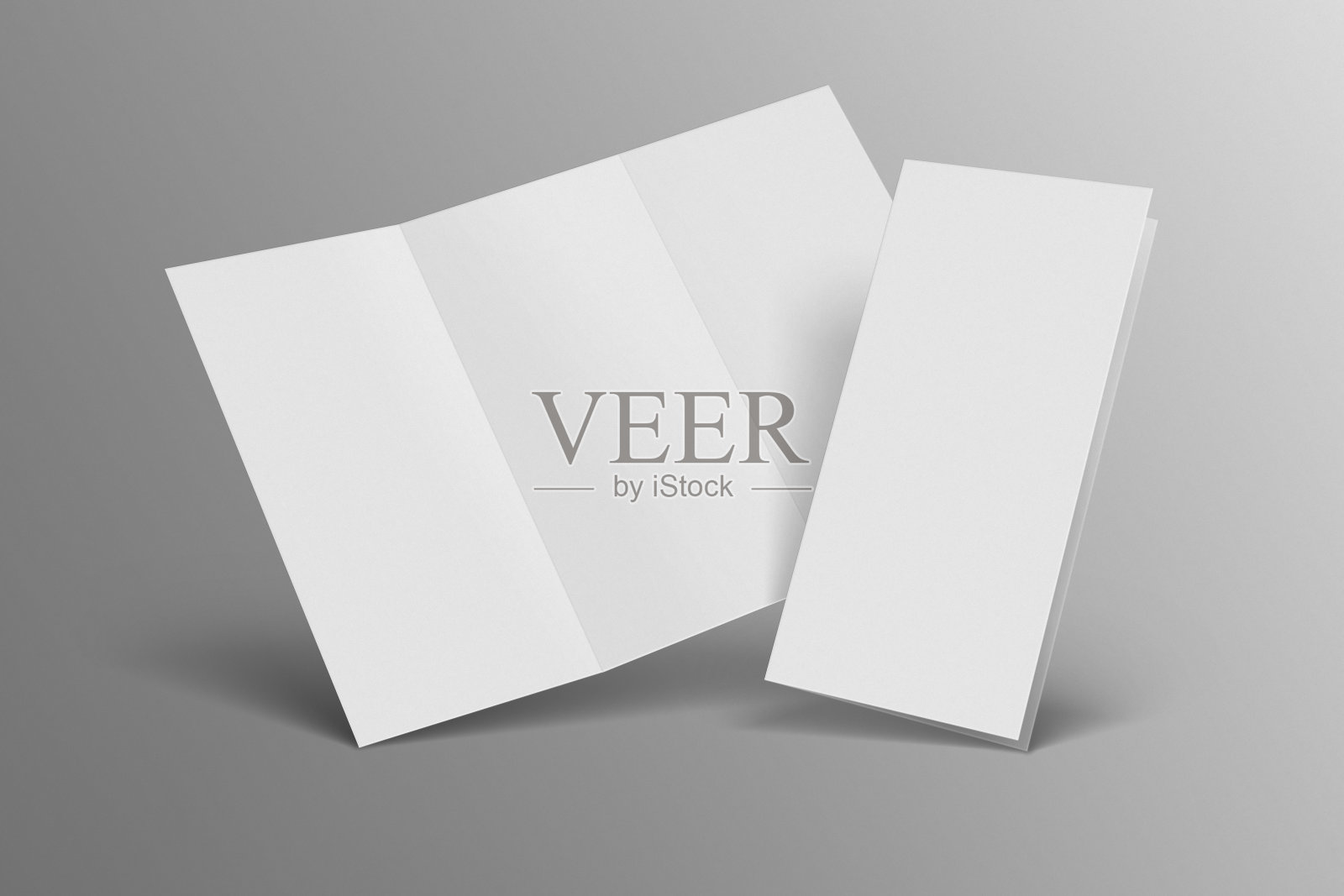 清洁空白三折小册子模板模拟在一个孤立的背景。传单，小册子，传单，小册子，目录空模型-三维渲染说明模型演示地图设计。照片摄影图片