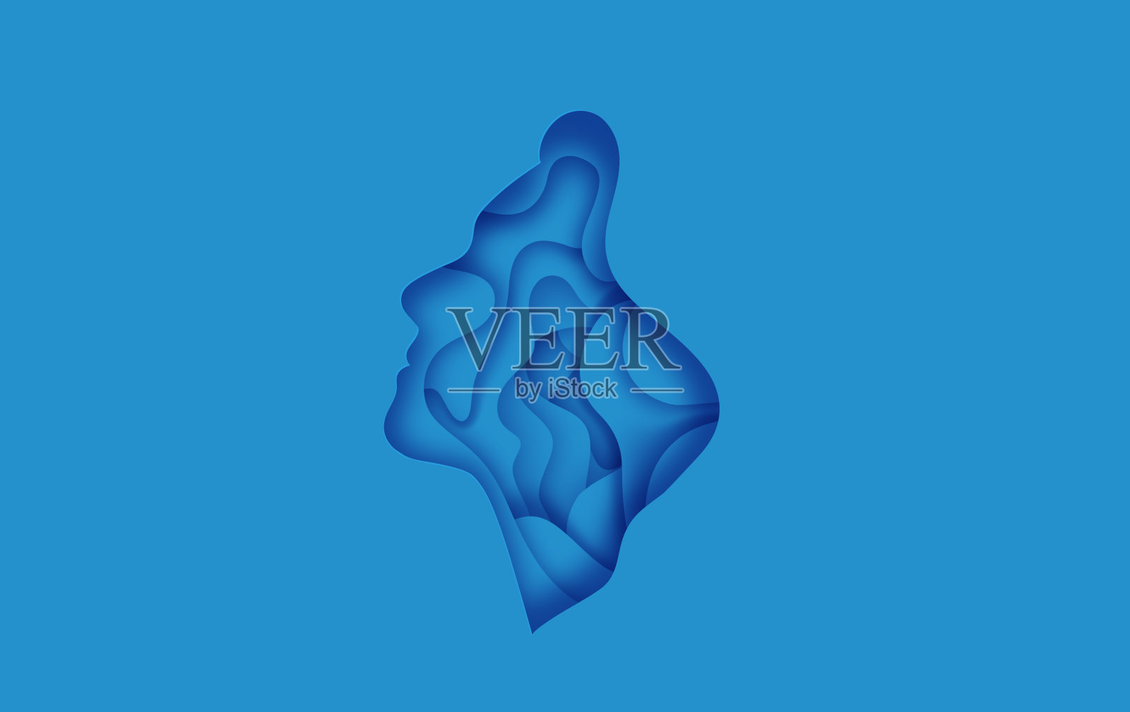 写实人像剪纸分层女子头部。剪纸女性代表心理健康、思维过程、想象或心理障碍。插画图片素材