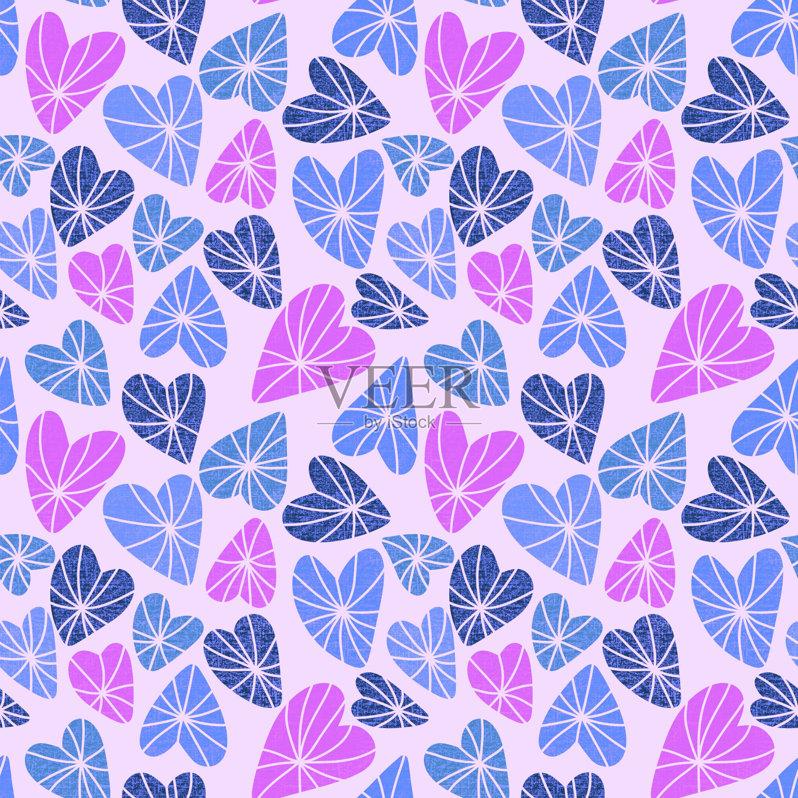 情人节水彩心形无缝图案包装纸和织物插画图片素材