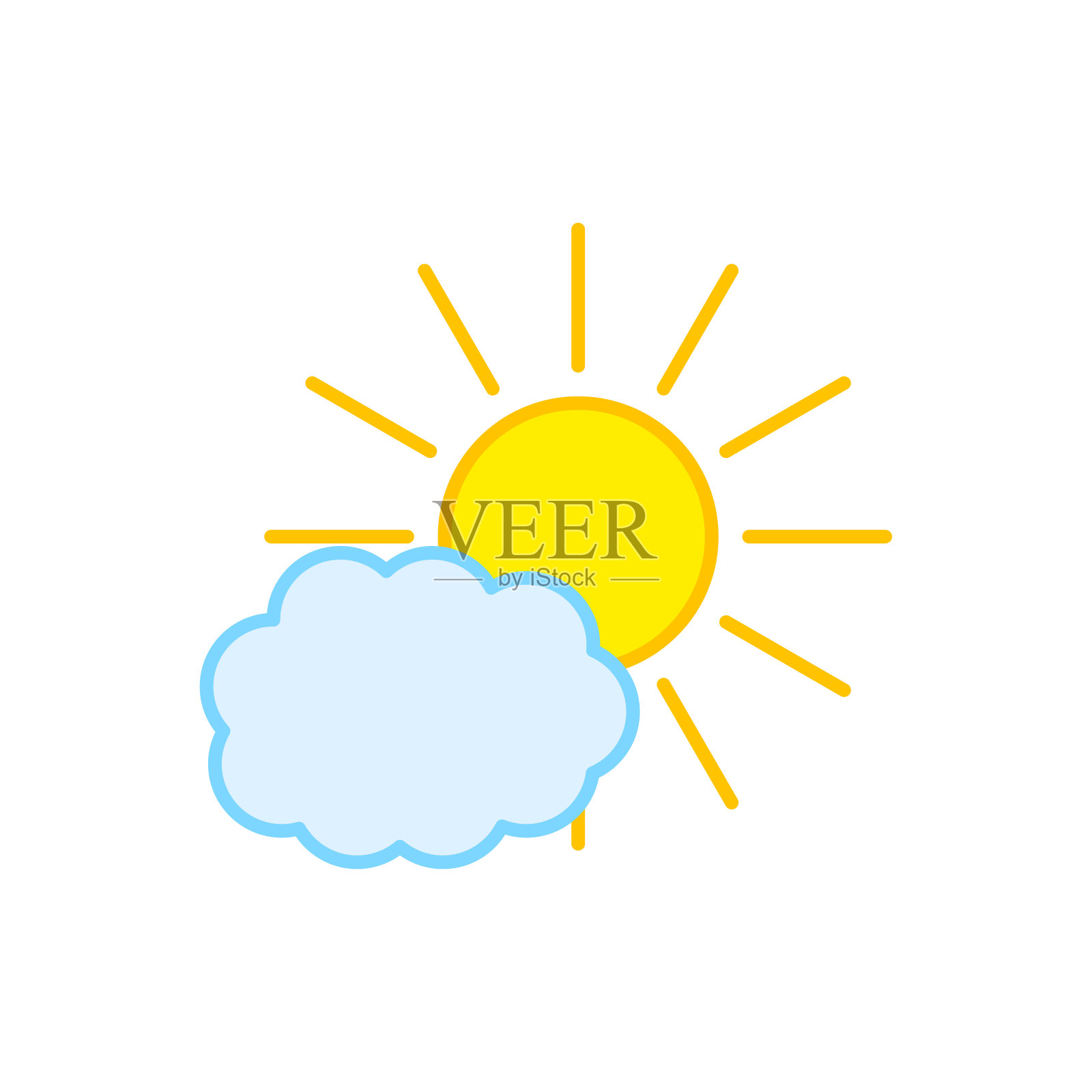 太阳云在平坦的风格。矢量插图。插画图片素材