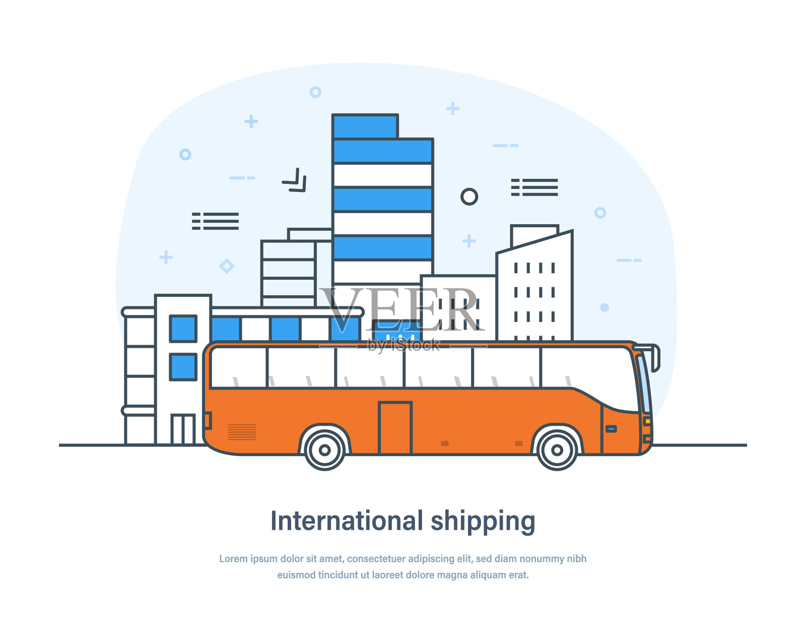 国际航运，国家间进出口货物。海运，空运:通过海运、空运或公路运输的客货运输插画图片素材