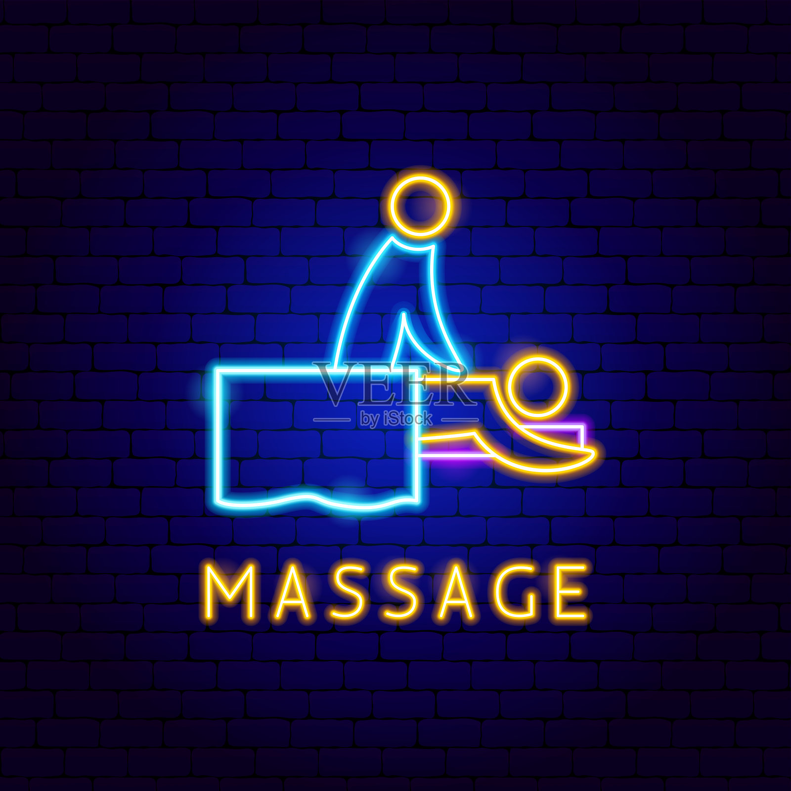 按摩霓虹灯标签插画图片素材