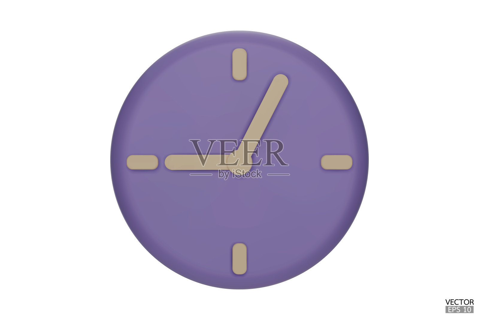 淡紫色手表孤立在白色背景。3D圆形时钟图标。卡通简约风格。时间记录，时间测量和时间管理。时钟图标logo，应用程序UI。三维矢量插图。图标素材