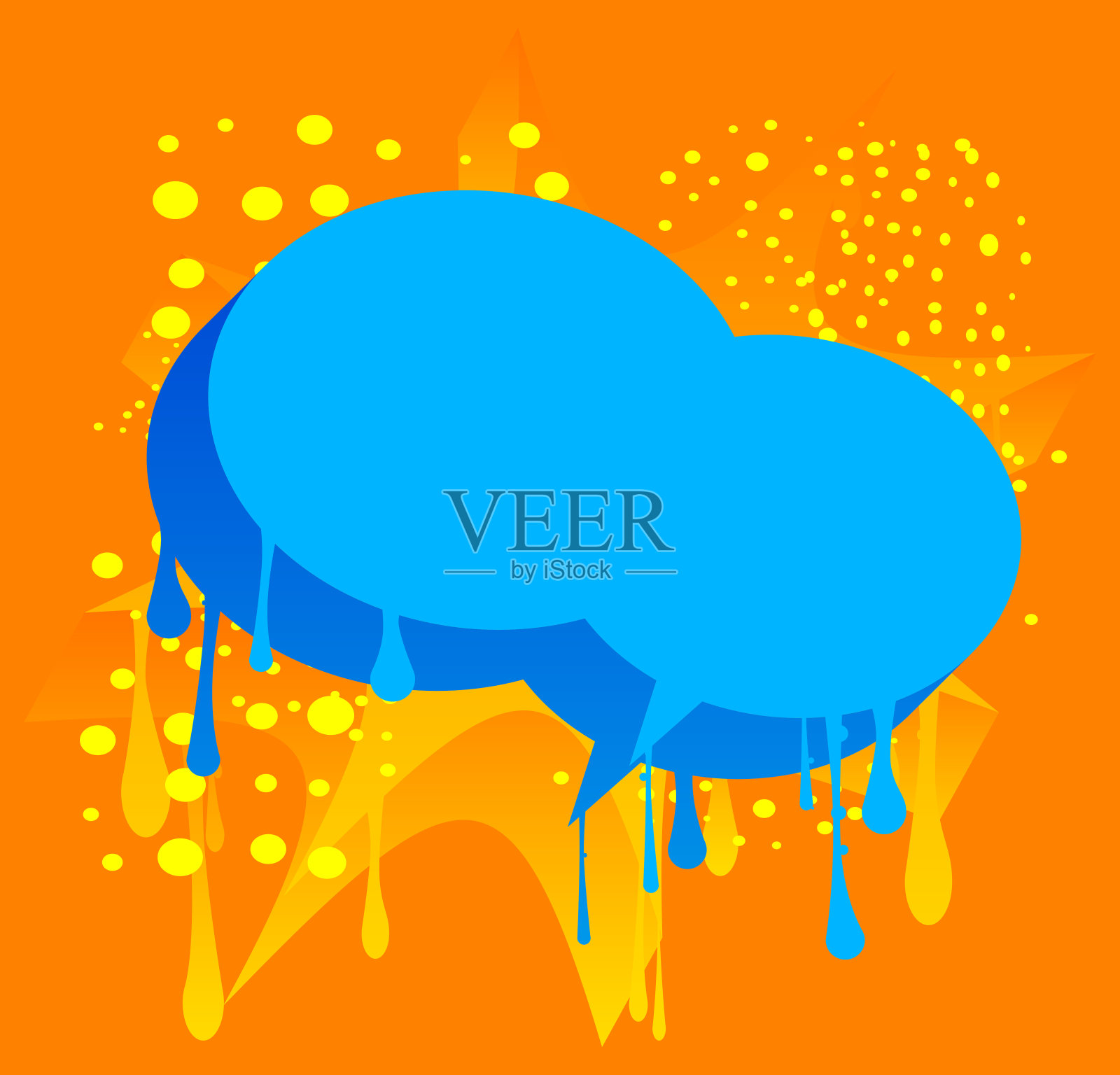 彩色抽象现代街头艺术背景。蓝色和黄色涂鸦语音气泡背景。墙纸装饰以城市画风表现。插画图片素材