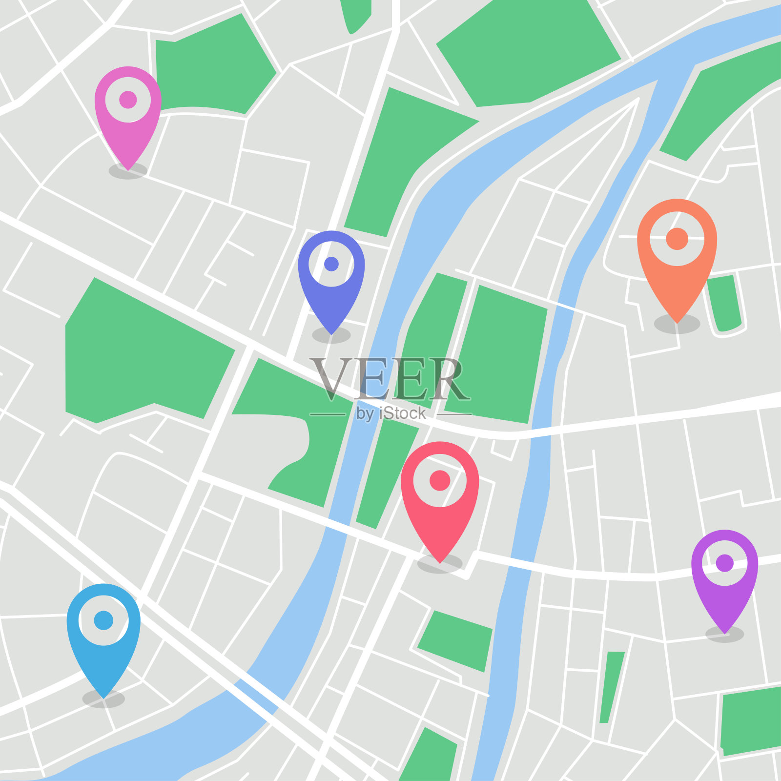 有目的地位置的城市地图。矢量插图。插画图片素材