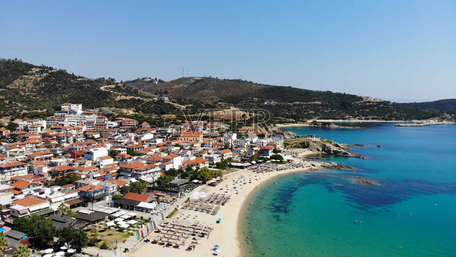 从海滩上看，萨提，西托尼亚-希腊照片摄影图片