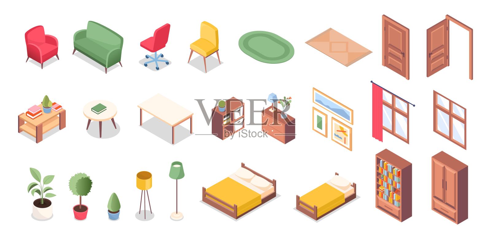 等距家具套装图标素材