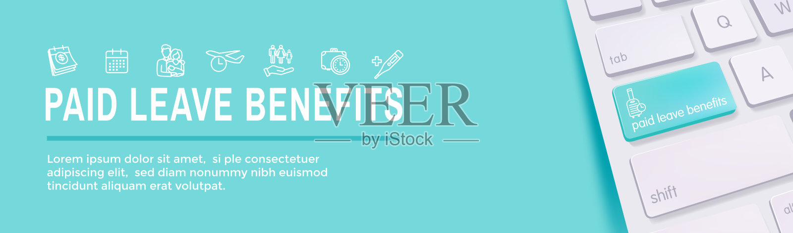 带薪家庭休假福利——PFL福利包括病假时间、带薪休假、假期福利、家庭成员死亡、产假和陪产假以及其他PTO插画图片素材