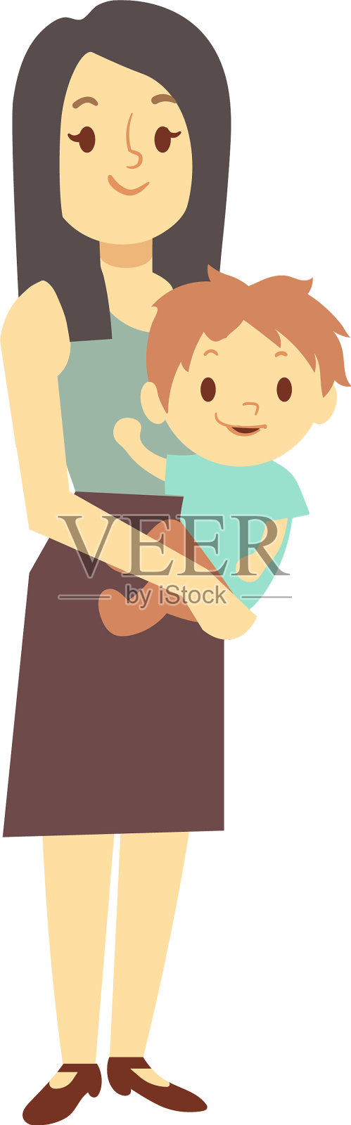 快乐的母亲带着孩子，女人抱着孩子插画图片素材