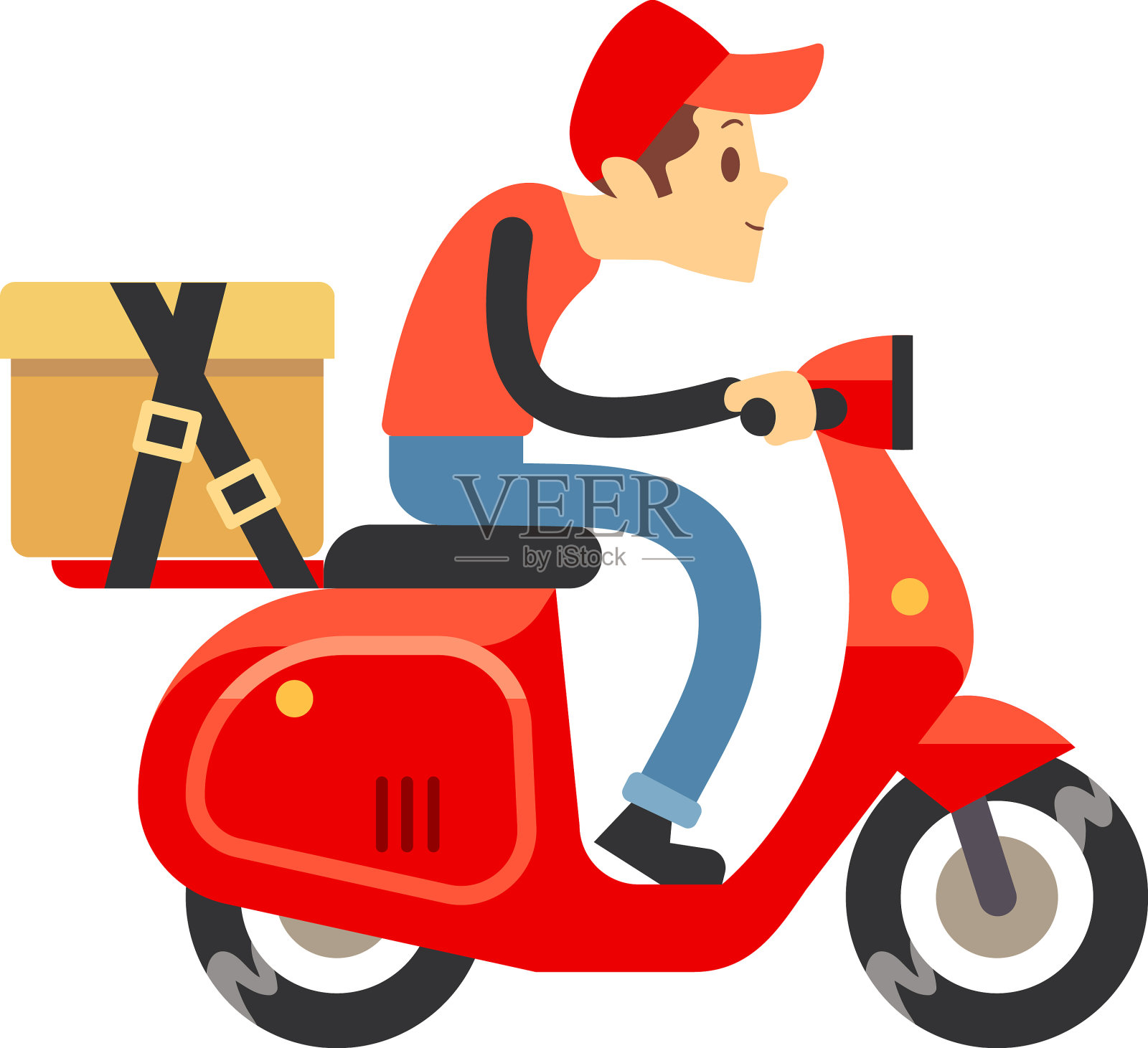 送货员骑着小摩托带着送货箱设计元素图片