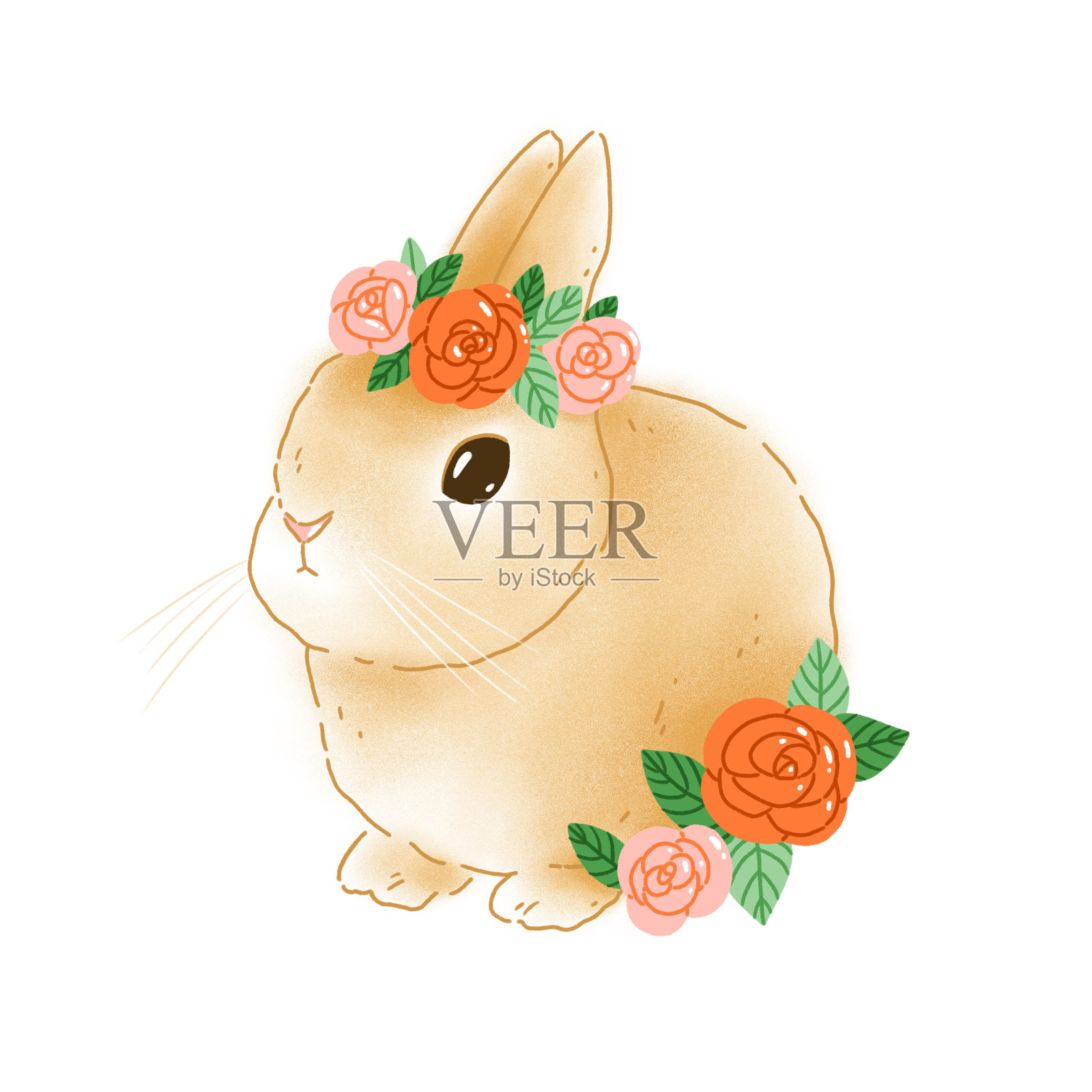 可爱的小兔子和花设计元素图片