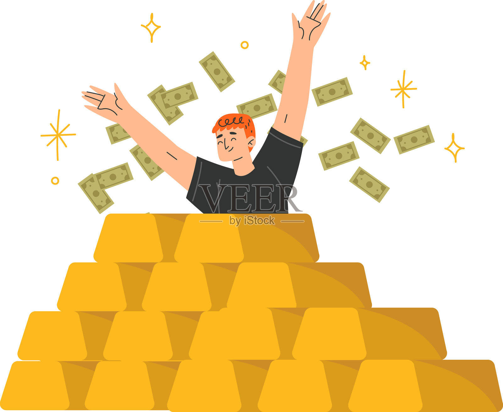 有钱的人有钞票和金条插画图片素材