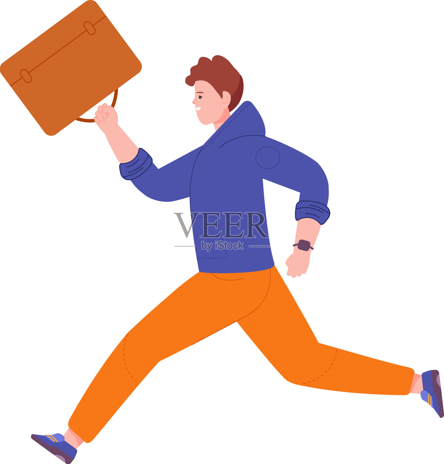 年轻人拿着公文包，急匆匆地工作设计元素图片