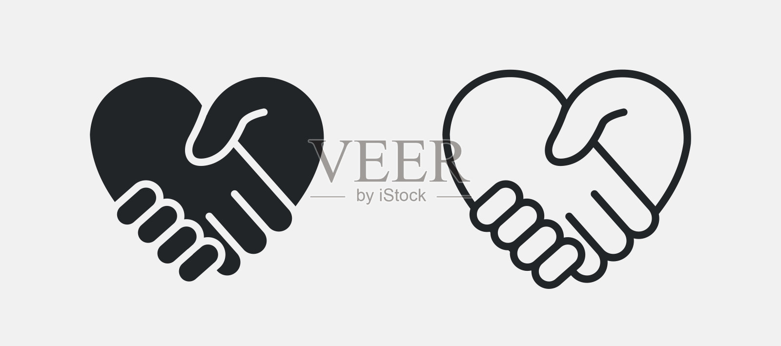 抽象集与红色和黑色握手心脏矢量图标。签署友谊或伙伴关系图标。和平与爱的象征。签署协议。矢量10 eps。插画图片素材