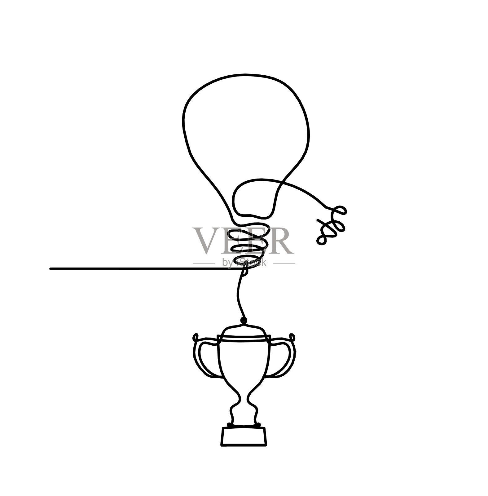 抽象灯泡与奖杯作为线画在白色插画图片素材