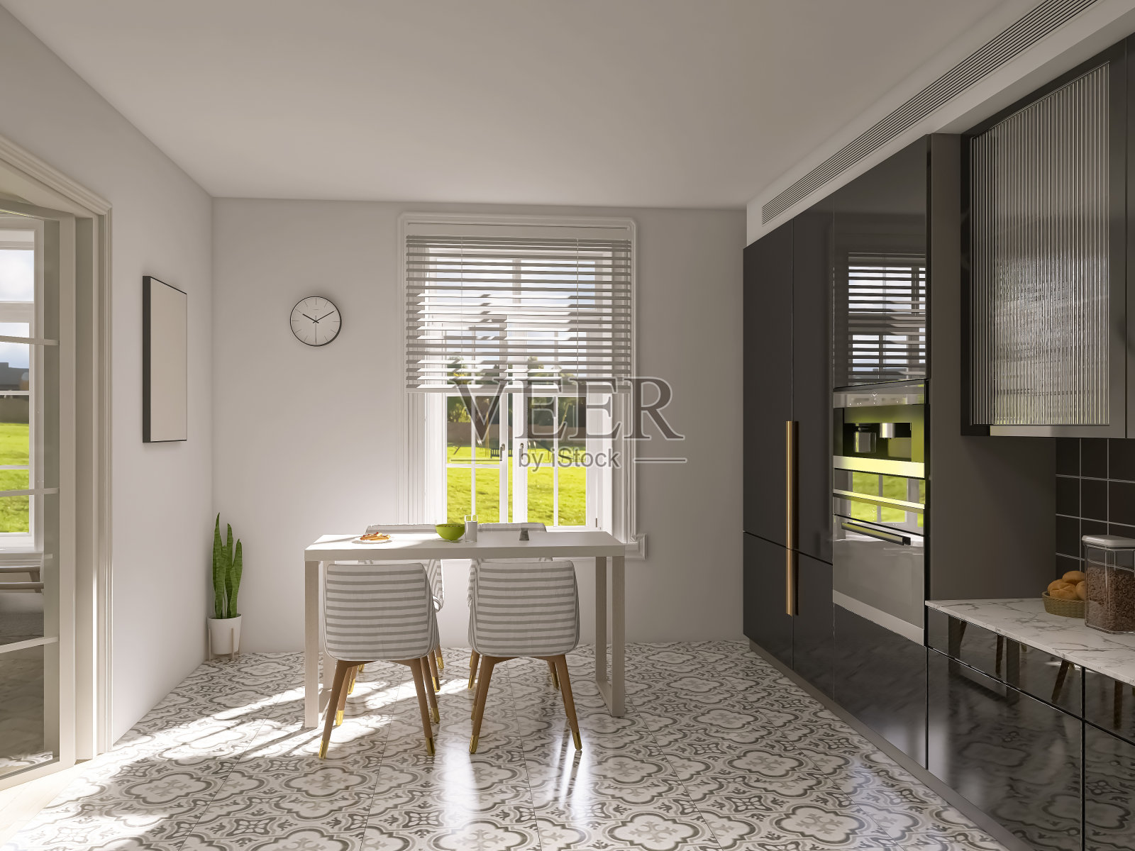 厨房设计3d渲染，3d插图照片摄影图片