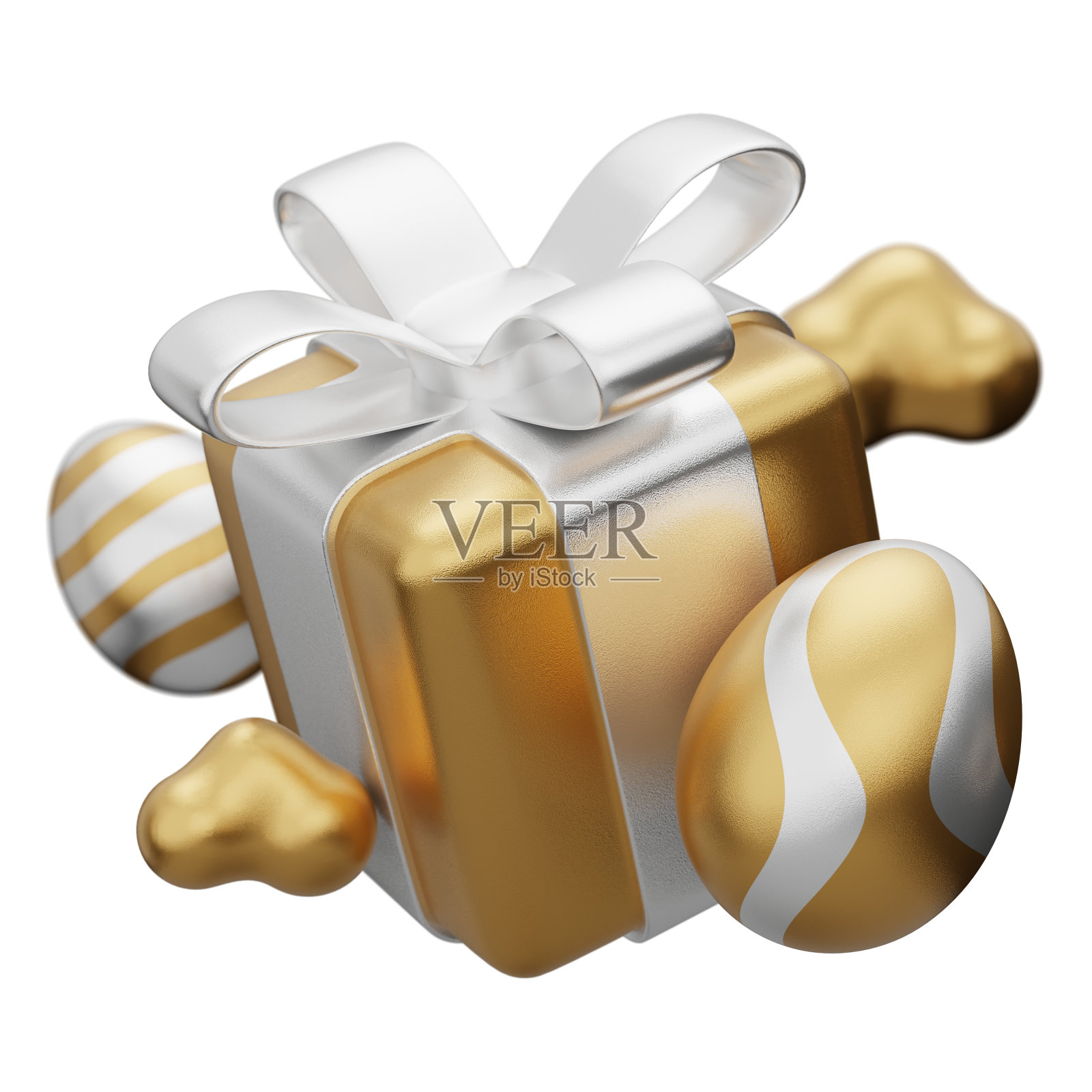 复活节金蛋礼品盒悬浮3d插图照片摄影图片