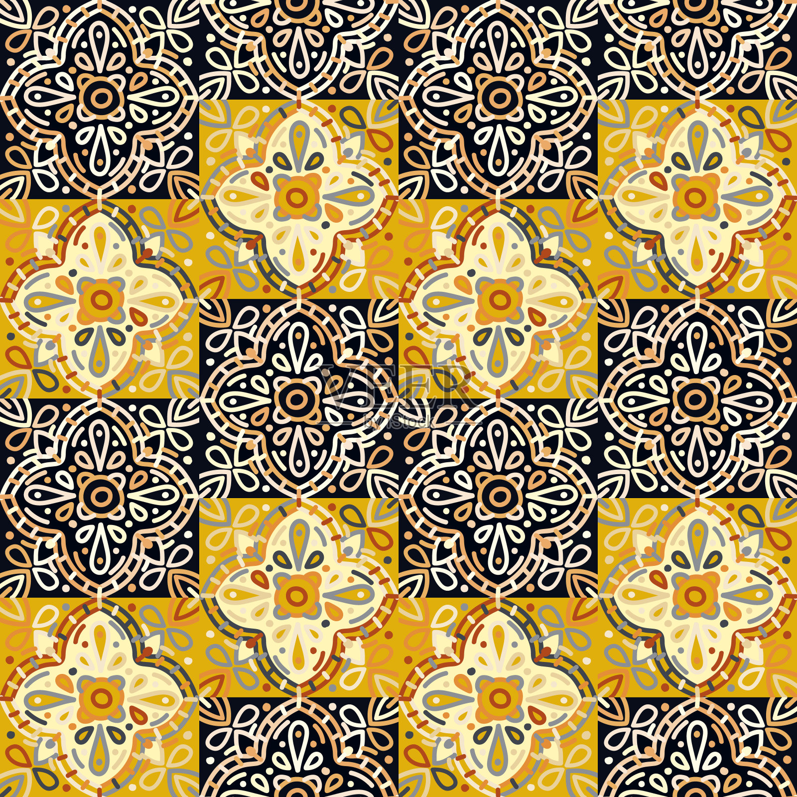 伊斯兰教，阿拉伯语，印度语，奥斯曼图案马赛克瓷砖。装饰装饰元素花纹无缝衔接。插画图片素材