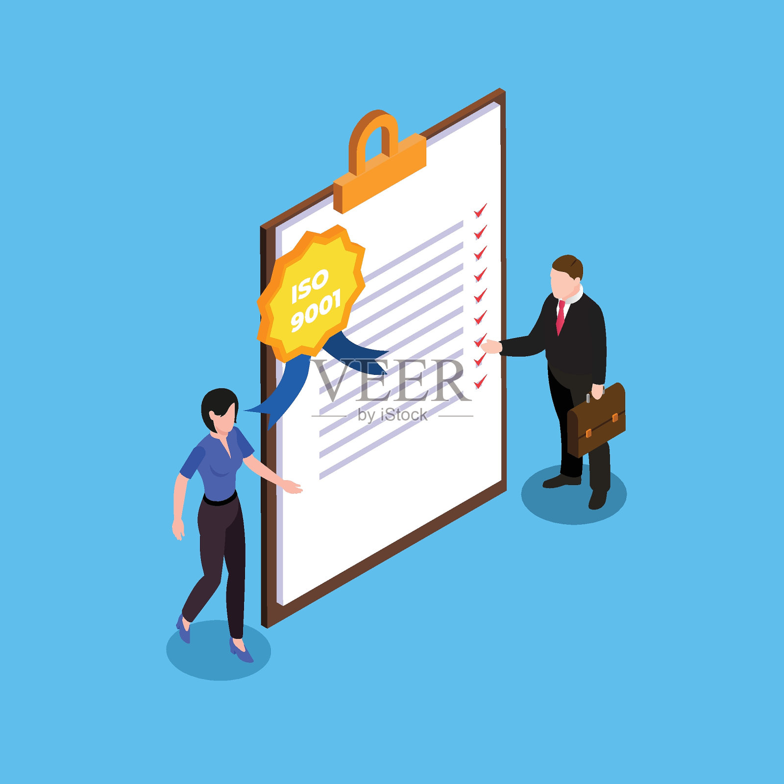 ISO 9001标准三维等距认证插画图片素材