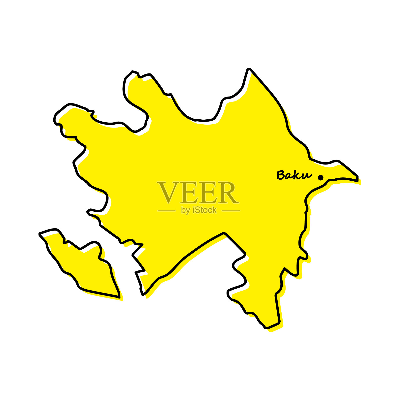 阿塞拜疆首都位置的简单轮廓图插画图片素材