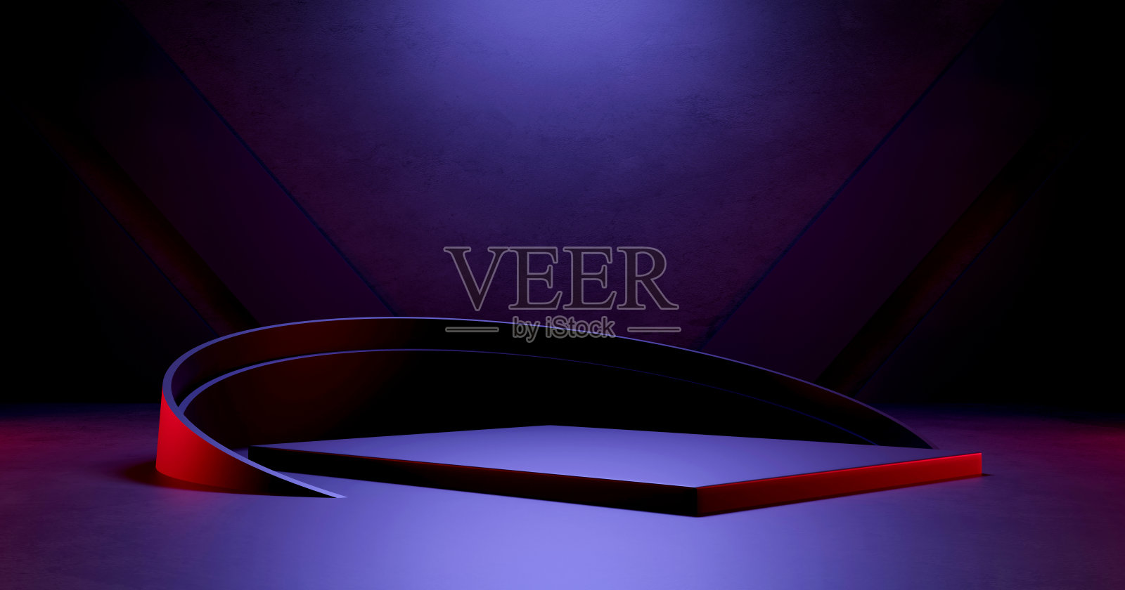 空旷抽象的工业混凝土内部。混凝土地板和黑暗的房间。三维演示照片摄影图片