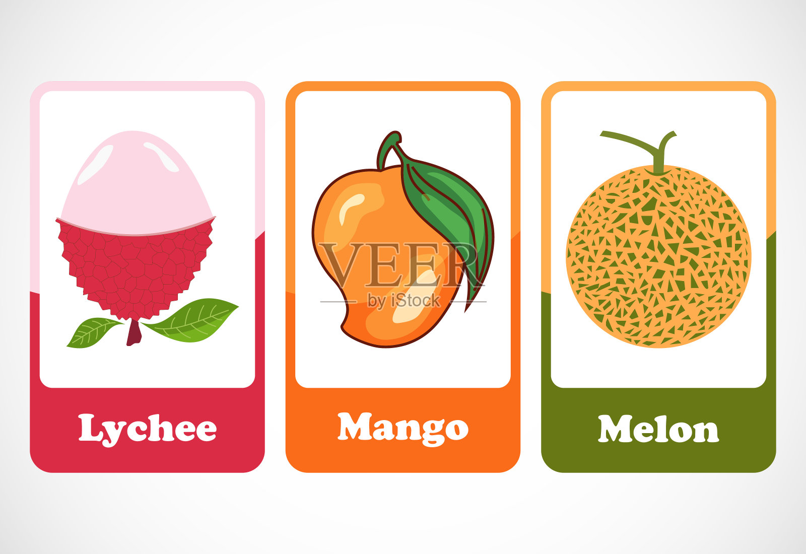 儿童水果抽认卡。学前教育卡片。可打印矢量插图插画图片素材