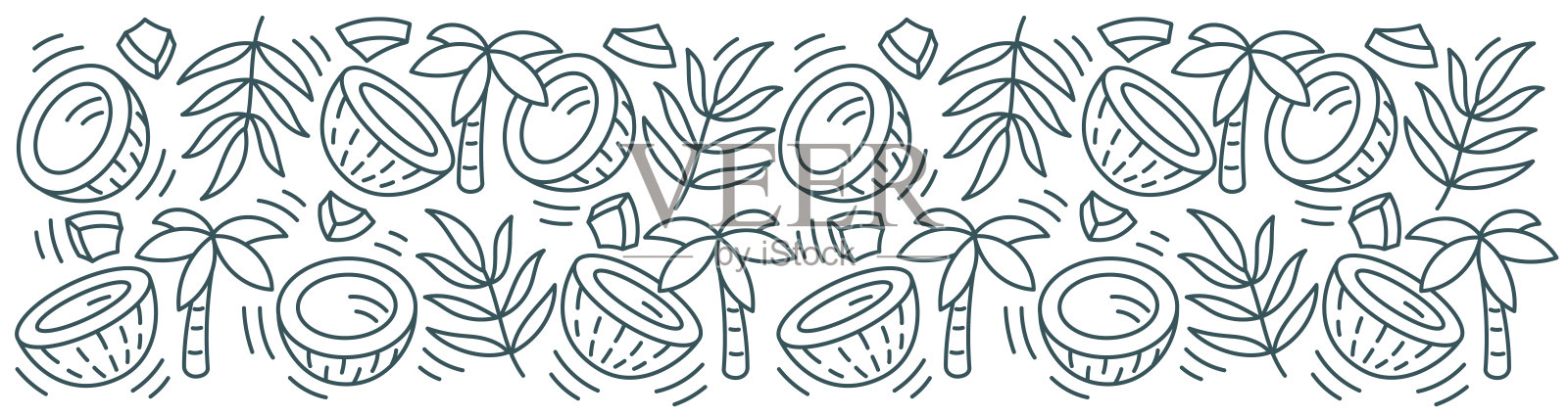 椰子线矩形背景图案。可编辑的轮廓笔画。矢量线。设计元素图片