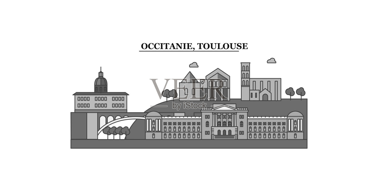 法国图卢兹市天际线孤立矢量插图，图标插画图片素材