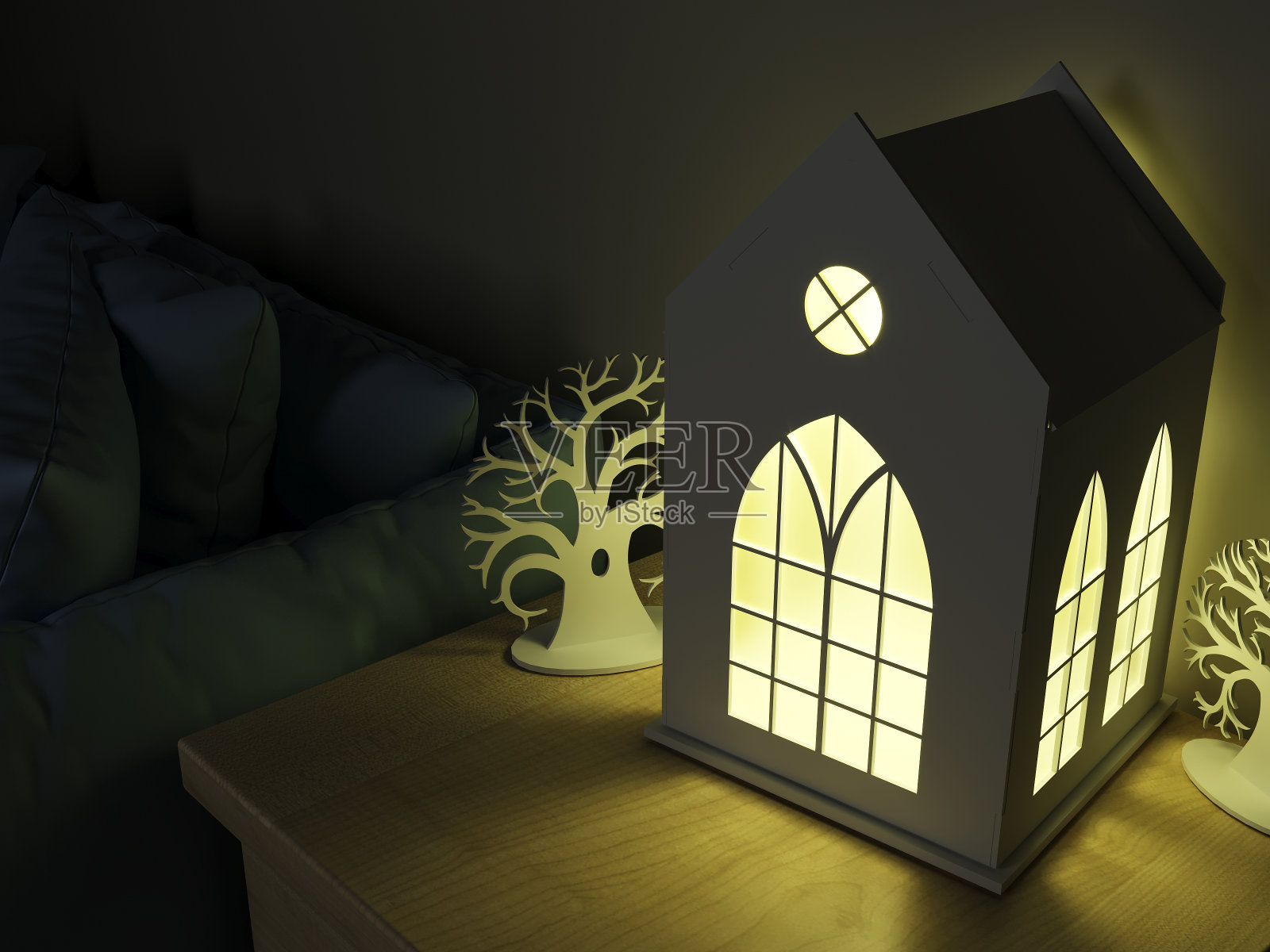 经典的白色灯笼与哥特式大教堂的窗户照片摄影图片